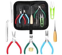 Swpeet Assortiment de 9 pièces de 11,4 cm, 3 types de pinces à bijoux, pinces à bec aiguille, pinces à bec rond, coupe-fils, avec poinçon, pince, anneau à coudre, ciseaux, fournitures de fabrication