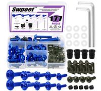 Swpeet Assortiment de boulons de carénage de moto M5 M6 de 177 pièces, 2 tailles, vis de fixation pour pare-brise de moto, boulons de fixation pour tous les modèles et années de vélos de sport (bleu)