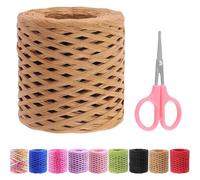 Swpeet Beautifu 1 rouleau de ruban en papier raphia avec ciseaux,200 m,Café clair,Assortiment de cordes en raphia naturel,Ficelle en papier kraft pour emballage de cadeaux, bouquets, décorations