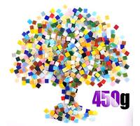 Swpeet Carreaux de Mosaïque 0,5 kg Couleurs Mélangées Avec Récipient de Rangement, Authentiques en Verre, Parfaits pour la Décoration de la Maison