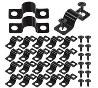 Swpeet Colliers de Serrage en U à Deux Trous de 8 mm, Lot de 25 avec Kit de 50 Vis Autotaraudeuses, Métal, Noir