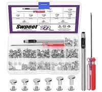 Swpeet Ensemble de 110 rivets en cuir argentés Chicago avec kit d’outils d’installation variés, 10 et 12 mm, rivets à vis M5 Chicago pour réparation en cuir