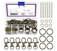 Swpeet Ensemble de fabrication de porte-clés 125 pièces en bronze, 25 mousquetons pivotants, anneau porte-clés 25P, chaînes d'extension 25P, anneaux ouverts 50P, fermoirs mousquetons pivotants, clips