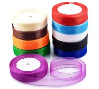 Swpeet Kit d'assortiment de 10 rouleaux de ruban en organza scintillant multicolore de 50 mètres x 2 cm, rubans en tissu transparent en organza pour bouquets, mariages, anniversaires