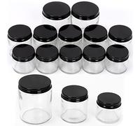 Swpeet Kit d'assortiment de 12 paquets de bocaux en verre transparent avec couvercle noir de 2 oz (57 ml), 4 oz (113 ml) et 8 oz (227 ml), bocaux cosmétiques ronds en verre avec couvercles