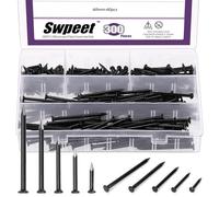 Swpeet Kit d'assortiment de 300 clous en 5 tailles 3/4" 1-1/4" 1-3/5" 2" 2-3/8" en acier, clous noirs pour matériel, clous galvanisés, petits clous, clous de finition, clous pour murs, clous pour bois