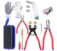 Swpeet Kit de 10 outils de coupe de verre, pince à carrelage à roues en mosaïque de verre, pince à coudre, pince à épiler en carbure de tungstène, coupe-verre à alimentation en huile, gants, sac à