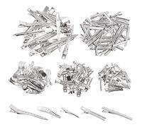 Swpeet Kit de 160 accessoires pour cheveux - Barrettes en métal à 5 motifs, pinces crocodile, pinces à bec de canard, épingles à cheveux à dessus plat pour travaux manuels en résine