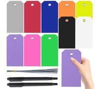 Swpeet Kit de 302 pièces en 10 couleurs, étiquettes en plastique 16 cm x 8 cm imperméables avec trous pour les yeux, écriture possible, avec assortiment de fils et de marqueurs, étiquettes suspendues