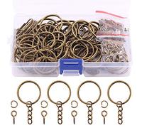 Swpeet Kit de 360 anneaux porte-clés en bronze de 30 mm comprenant 120 anneaux porte-clés avec chaîne et 120 anneaux ouverts avec 120 tiges à vis pour la fabrication de bijoux (Bronze)