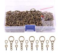 Swpeet Kit de 450 anneaux porte-clés en bronze de 15 mm comprenant 150 anneaux porte-clés avec chaîne et 150 anneaux ouverts avec 150 tiges à vis à œillet pour la fabrication de bijoux (15 mm, bronze)
