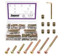 Swpeet Kit de 85 vis M6 en zinc coloré 20/30/40/50/60/70/80 mm - Vis à tête hexagonale pour lit de bébé - Boulons et écrous à barillet avec 1 clé Allen - Parfait pour les meubles, les berceaux, le