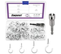 Swpeet Kit de 86 pièces de crochets à vis en 4 tailles 1,9 cm 2,2 cm 2,5 cm 3,2 cm avec vis en vinyle blanc et kit d'assortiment de ilettes, crochets de plafond, crochets de suspension