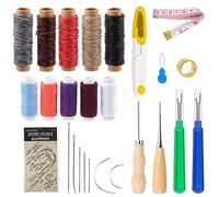 Swpeet Kit de couture basique pour cuir, 30 pièces, outils et accessoires de travail du cuir, kit de travail du cuir avec fil rembourré, ligne de cire 150D, alêne de couture, ruban à mesurer,
