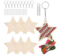 Swpeet Kit de point de croix en forme d'étoile en bois de 64 pièces avec clé en main, anneau amovible, fil et assortiment d'aiguilles, kit de couture en bois pour débutants, kit d'aiguilles de