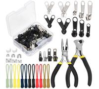 Swpeet Kit de réparation de fermeture éclair 144 pièces avec pince et pinces, tirettes de fermeture éclair, outils de rechange pour sacs, tentes, bagages, sac de couchage, veste
