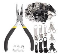 Swpeet Kit de réparation de fermeture éclair 85 pièces #3#5#8 avec pince à bec aiguille, y compris curseurs de fermeture éclair, arrêts supérieurs en forme de U et bouchons inférieurs pour sacs,