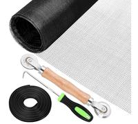 Swpeet Kit de réparation d'écran 4 pièces, comprend un maillage noir, un rouleau double face, des crochets pour moustiquaire de fenêtre, une cannelure de retenue, pour remplacer et installer les