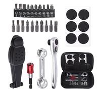 Swpeet Kit d'outils de réparation de vélo 21 pièces - Kit de réparation portable - Comprend un levier de pneu, une clé à cliquet, une clé à os, une extension d'embout magnétique, des patchs adhésifs,