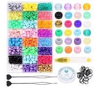 Swpeet Lot de 1 254 perles de 24 couleurs pour tresses de cheveux, élastiques en caoutchouc, y compris perles Candy Pony, élastiques en caoutchouc, perles rapides pour tresses de cheveux, ciseaux et