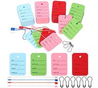 Swpeet Lot de 1 300 étiquettes de prix colorées et ficelle à suspendre, 4 couleurs, étiquettes de magasin pour vêtements, étiquettes de marquage, étiquettes non cordées, avec corde en nylon à