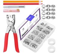 Swpeet Lot de 100 boutons pression creux en métal argenté de 9,5 mm avec boutons-pression, pinces, crayons à tirer, ruban à mesurer, kit d'outils de fermeture à pression en cuir pour vêtements,