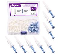 Swpeet Lot de 100 chevilles auto-perceuses en plastique pour cloison sèche avec kit de vis, pas de pré-perçage nécessaire - Ancres auto-taraudeuses pour suspension et montage (#13 x 40-100 pièces)