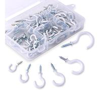 Swpeet Lot de 100 crochets blancs de 6 tailles avec revêtement en vinyle, crochets à vis pour la maison, le bureau et le lieu de travail - 1,27 cm, 1,6 cm, 1,9 cm, 2,2 cm, 3,8 cm (blanc)