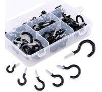 Swpeet Lot de 100 crochets noirs de 6 tailles avec vis de plafond revêtues de vinyle pour la maison, le bureau et le lieu de travail - 1,27 cm, 1,5 cm, 1,9 cm, 1,9 cm, 2,5 cm, 3,8 cm (noir)