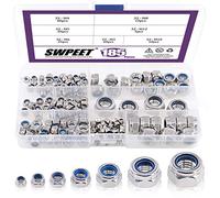 Swpeet Lot de 100 écrous de verrouillage en acier inoxydable 304 170 pièces M3 M4 M5 M6 M8 M10 M12 avec insert en nylon, S527, Assortment Kit