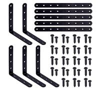 Swpeet Lot de 100 équerres d'angle en fer noir en forme de L et supports plats droits d'étagère, plaque de jonction avec vis pour fixation de connecteur (125 x 125 x 3 mm, 250 x 20 x 3 mm)