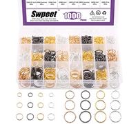 Swpeet Lot de 1000 anneaux ouverts torsadés de 4 couleurs, 6 tailles 8/10/12/15/18/20 mm pour la fabrication de bijoux, joints toriques, connecteurs de pour boucles d'oreilles, bracelets, colliers