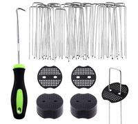 Swpeet Lot de 101 Pièces Piquets De Jardin en Forme de U et Joints de Fixation en Plastique avec Crochet de Crochet, Agrafes pour Tuyaux d'irrigation, Clôtures Fixes, Clous de Gazon Artificiel