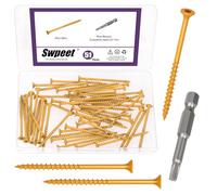 Swpeet Lot de 101 vis à tête plate T25 Star Drive - Kaki - 10 x 3" - Avec kit d'embouts T25 Star - Vis à tête plate Torx Drive - Résistantes à la rouille - Vis à bois extérieure (#9x3)