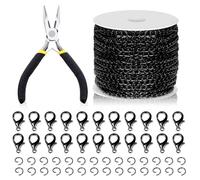 Swpeet Lot de 102 chaînes à maillons plats pour la fabrication de bijoux et de colliers - 9,1 m de long x 3 mm - Avec fermoir mousqueton et pince à bijoux - Couleur : noir