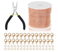 Swpeet Lot de 102 chaînes en or rose de 3 mm de long avec anneaux sauter, fermoirs homard et pince à bijoux, pour la fabrication de colliers à faire soi-même