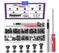 Swpeet Lot de 110 rivets Chicago en cuir de 6 tailles M5 x 4 mm/5 mm/6 mm/8 mm/10 mm/12 mm avec kit d'outils d'installation, rivets à vis M5 Chicago pour réparation du cuir
