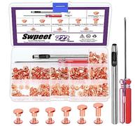 Swpeet Lot de 110 rivets Chicago en or rose de 6 tailles M5 x 4 mm/5 mm/6 mm/8 mm/10 mm/12 mm avec kit d'outils d'installation, rivets à vis Chicago pour réparation du cuir