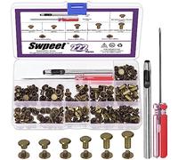 Swpeet Lot de 110 rivets de reliure Chicago 6 tailles M5 x 4 mm/5 mm/6 mm/8 mm/10 mm/12 mm en bronze avec kit d'outils d'installation, rivets à vis M5 pour réparation en cuir
