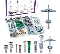 Swpeet Lot de 110 vis d'ancrage pour cloison sèche, écrous à ailettes, chevilles molly auto-perceuses pour plaques de plâtre avec vis pour montage suspendu