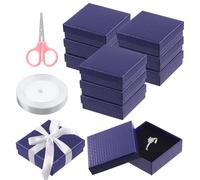 Swpeet Lot de 12 boîtes à bijoux en carton bleu foncé 8,9 x 8,9 x 3,1 cm avec ciseaux et ruban en polyester pour ranger des bijoux