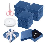 Swpeet Lot de 12 boîtes à bijoux en carton bleu saphir 8,9 x 8,9 x 3,1 cm avec ciseaux et ruban en polyester pour colliers, boucles d'oreilles, bracelets
