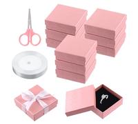 Swpeet Lot de 12 boîtes à bijoux en carton rose 8,9 x 8,9 x 3,1 cm avec ciseaux et ruban en polyester pour ranger des bijoux