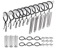 Swpeet Lot de 120 anneaux de rideau en métal noir de 30 mm et crochets à 4 broches en acier inoxydable pour fenêtre, rideau de douche