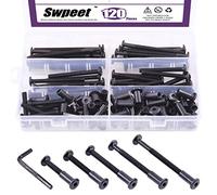 Swpeet Lot de 120 boulons hexagonaux M6 x 40 mm/50 mm/60 mm/70 mm/80 mm en acier au carbone noir avec 1 clé hexagonale, tige de vis pour meubles, boucle de ceinture à tête longue, boulons de reliure