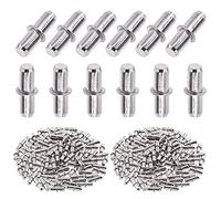 Swpeet Lot de 120 broches d'étagère en métal nickelé double face de 5 mm, chevilles cylindriques pour meubles, étagères, centres de divertissement