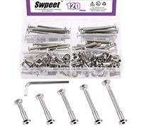 Swpeet Lot de 120 écrous hexagonaux plaqués nickel M6 x 35 mm/45 mm/55 mm/65 mm/75 mm avec 1 clé Allen, tige à vis pour meubles, ceinture à tête comptée, boulons de reliure en cuir