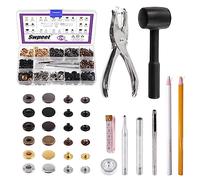 Swpeet Lot de 120 fermoirs à pression en cuir de 2,5 mm et pince perforée avec 4 outils de fixation, boutons pression en cuir