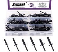 Swpeet Lot de 120 Rivets Pop universels en Nylon Noir de 6 Tailles différentes pour Jeep Wrangler 07-15, Chrysler 300 99-10, Dodge Avenger 08-14, Fermeture en Nylon
