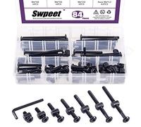 Swpeet Lot de 120 vis noires M6 × 20/30/40/50/60/70/80 mm pour berceau, boulons à tête hexagonale pour lit de bébé et écrous à barillet avec